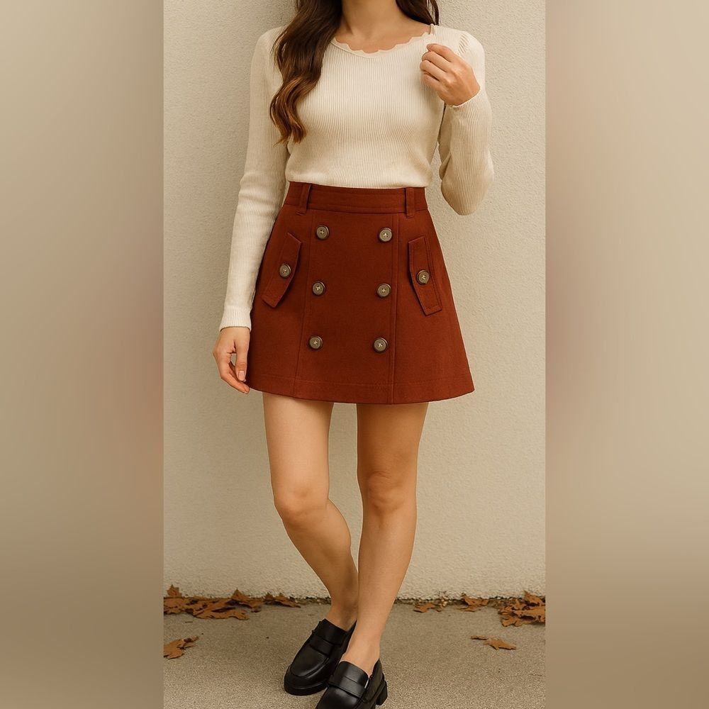 Joe B. by Joe Benbasset Double-Breasted Mini Skirt. Rust Color. Size X-Large.